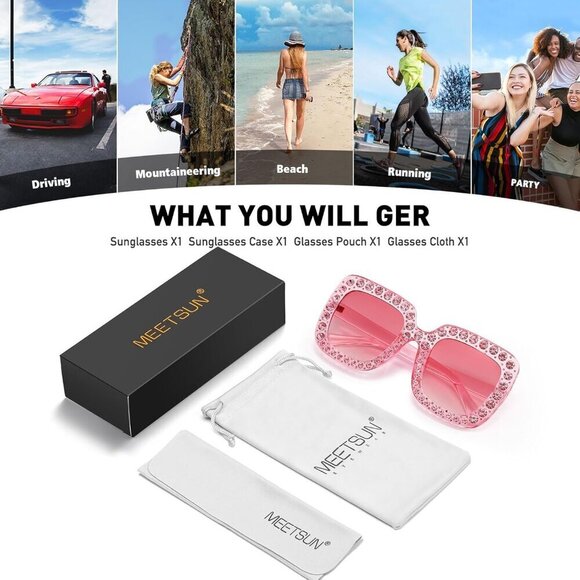 Rhinestone Sunglasses Oversized Bling UV400 Retro Women Beach Disco - Picture 7 of 9